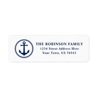 Nautical Sea Anchor Navy Blue On White Address Label