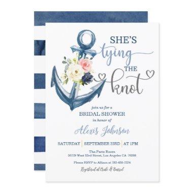 Nautical She's Tying the Knot Bridal Shower (Gray) Invitations