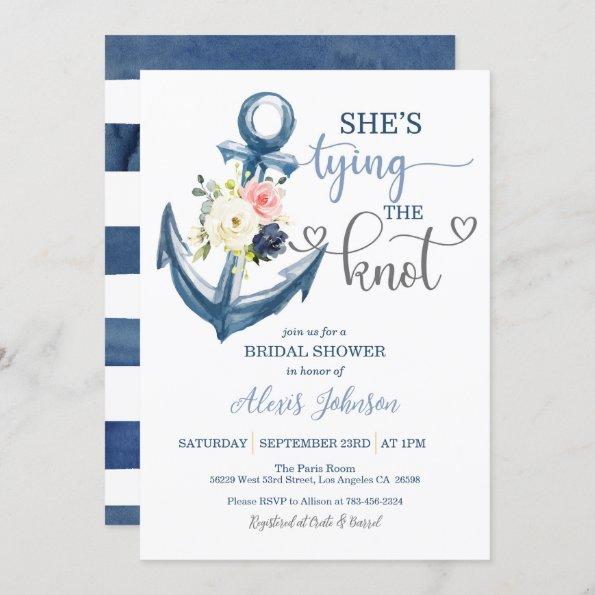Nautical She's Tying the Knot Bridal Shower (Gray) Invitations