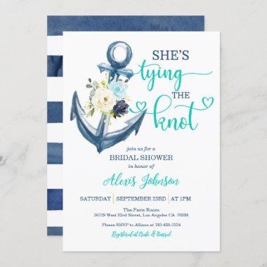 Nautical She's Tying the Knot Bridal Shower (Teal) Invitations