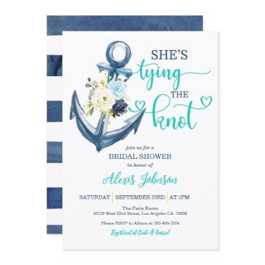 Nautical She's Tying the Knot Bridal Shower (Teal) Invitations