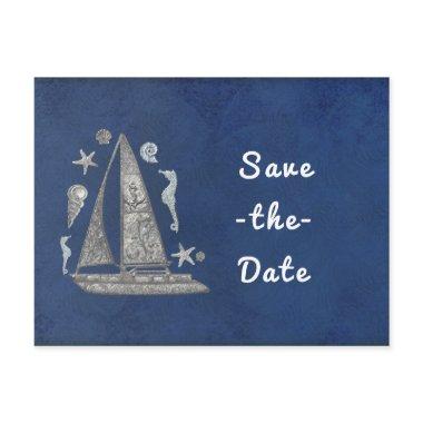 Nautical Silver Boat & Beach Things Save the Date Announcement PostInvitations