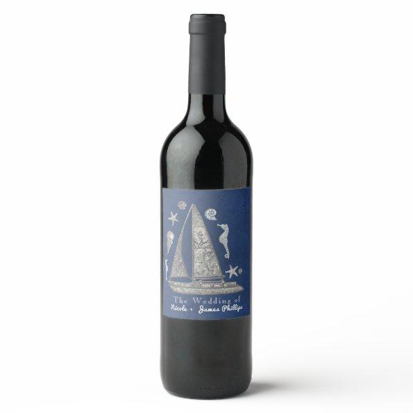 Nautical Silver Boat & Beach Things Wine Labels