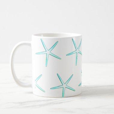 Nautical Teal Blue White Starfish Patterns Gift Coffee Mug