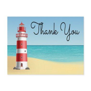 Nautical Thank You Lighthouse Wedding Beach Summer PostInvitations