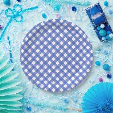 Nautical Theme - Navy Blue Gingham Paper Plate