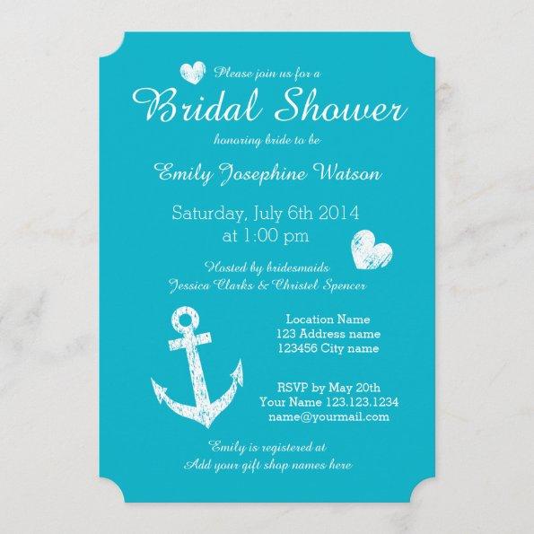 Nautical turquoise blue bridal shower invitations