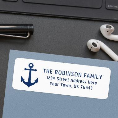 Nautical Vintage Boat Anchor Navy Blue Address Label