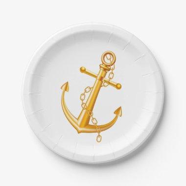 Nautical Wedding Gold Anchor Beach Summer Sailor Paper Plates