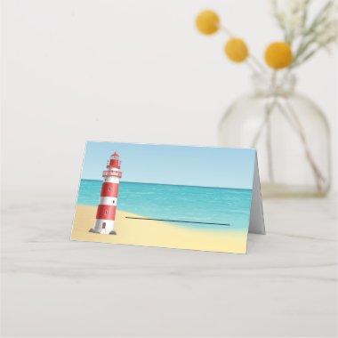 Nautical Wedding Lighthouse Beach Summer Blue Place Invitations