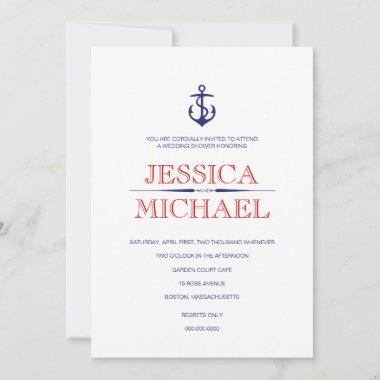 Nautical Wedding Shower Anchor And Pattern Lines I Invitations