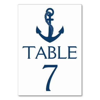 Nautical Wedding Table Number Navy Anchor Beach