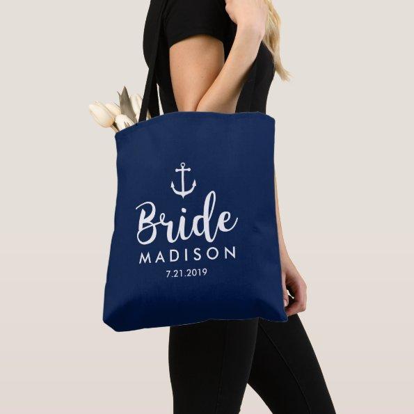 Nautical Wedding White Anchor Personalized Bride Tote Bag
