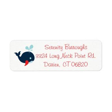 Nautical Whales Navy Blue & Red Sailor Beach Label
