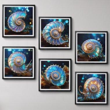 Nautilus shells iridescent fantasy beach cottage peel and stick photo tile