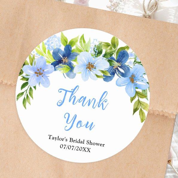 Navy and Baby Blue Floral  Thank You Classic Round Sticker