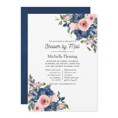 Navy and Blush Floral Bridal Shower by Mail Invitations