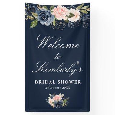 navy and blush floral bridal shower welcome sign
