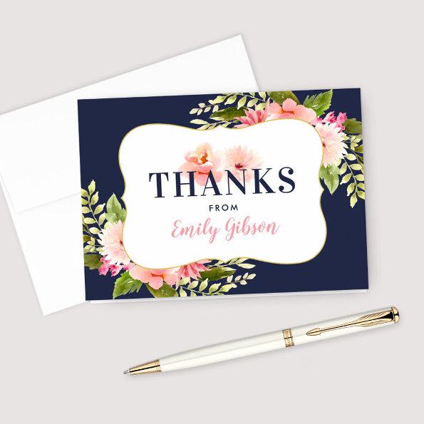 Navy and Blush Floral Watercolor Bridal Shower Thank You Invitations