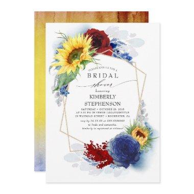 Navy and Dusty Blue Floral Modern Bridal Shower Invitations