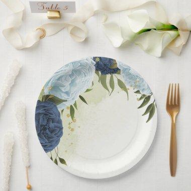 navy and dusty blue flowers greenery paper plates