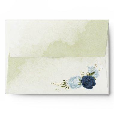 navy and dusty blue flowers wedding envelope