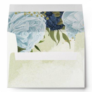 navy and dusty blue flowers wedding envelope