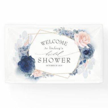 Navy and Dusty Pink Floral Bridal Shower Banner