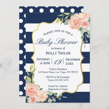 Navy and Gold Baby Shower Invitations