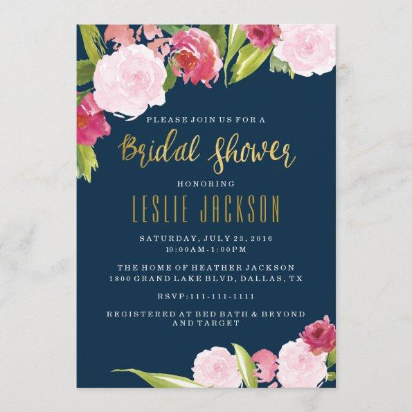Navy and Gold Bridal Shower Invitations