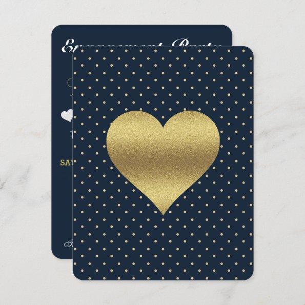 Navy And Gold Heart & Polka Dot Shower Party Invitations