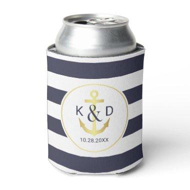 Navy and Gold Nautical Wedding Can Cooler