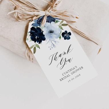 navy and light blue floral bridal shower gift tags