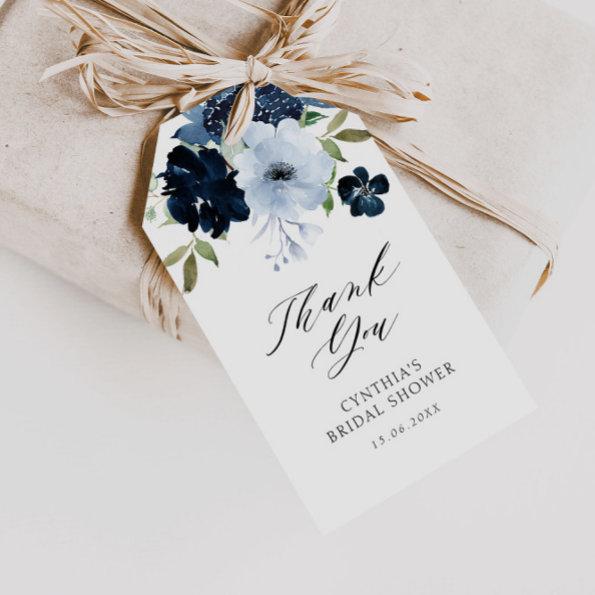 navy and light blue floral bridal shower gift tags