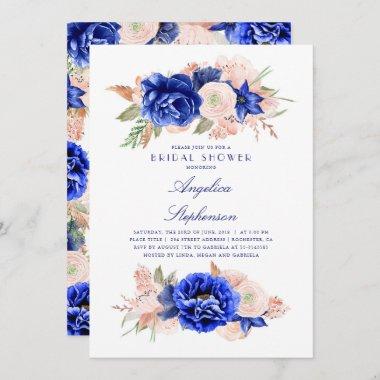 Navy and Pink Floral Elegant Bridal Shower Invitations