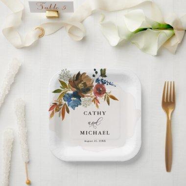 Navy and Rust Boho Floral Customized Dessert Paper Plates