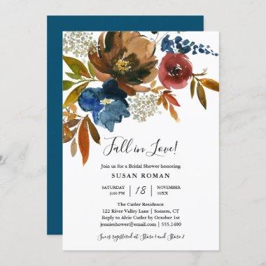 Navy and Rust Fall in Love Bridal Shower Invitations