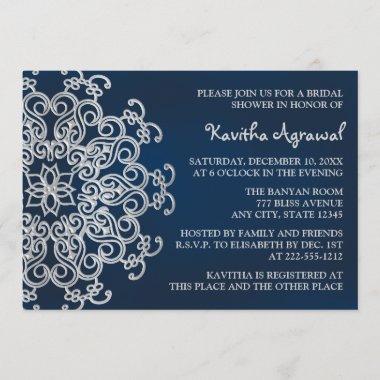 Navy and Silver Indian Inspired Bridal Shower Invitations