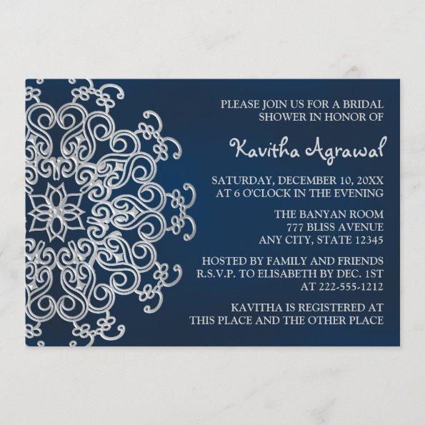 Navy and Silver Indian Inspired Bridal Shower Invitations