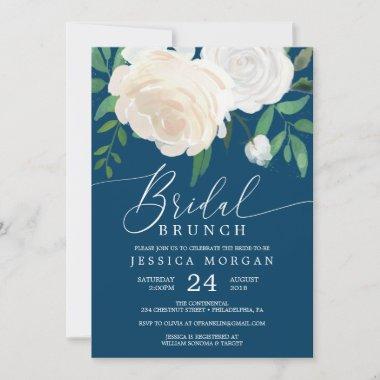 Navy and White Rose Bridal Shower Invitations