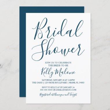 Navy and White Script Bridal Shower Invitations