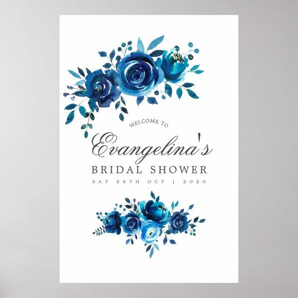 Navy and White Watercolor Floral Bridal Shower Poster