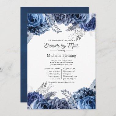 Navy and White with Silver Bridal Shower by Mail Invitations