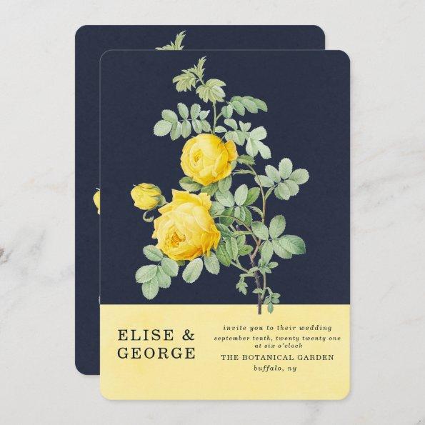 Navy and Yellow Rose Romantic Spring Wedding Invitations