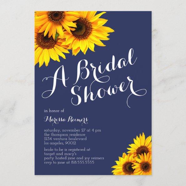 Navy and Yellow Sunflowers Bridal Shower Invitations