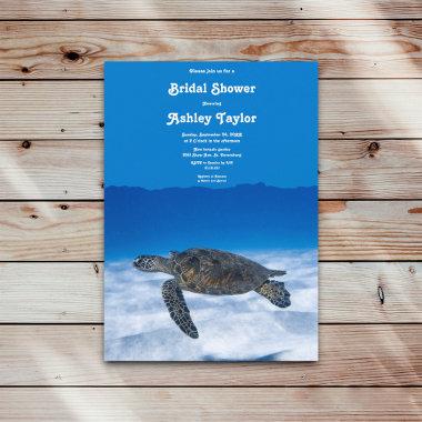 Navy Aquatic Turtle Underwater Beach Bridal Shower Invitations