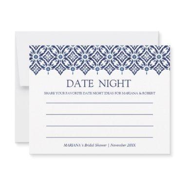 Navy Azulejo Spanish Tile Shower Date Night Advice Card