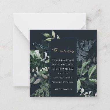 Navy Black Green Leafy Tropical Foliage Thank You Note Invitations