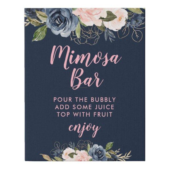 navy & blossom pink floral mimosa bar sign