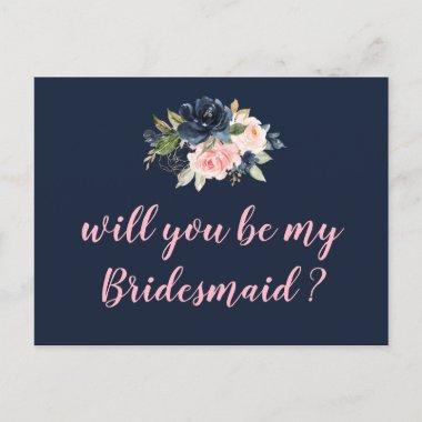 navy blossom pink will you be my bridesmaid Invitations